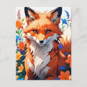 Flower Fox Art Vykort
