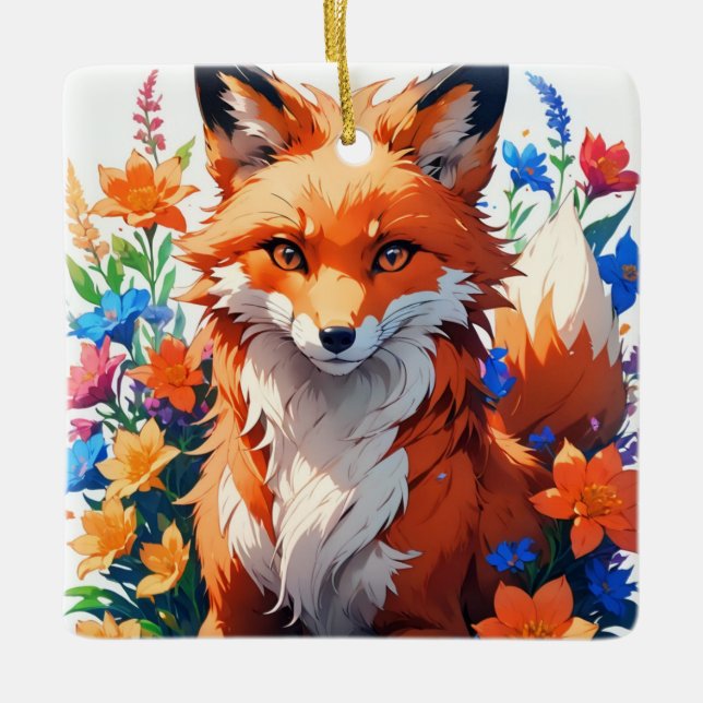 Flower Fox Julgransprydnad Keramik (Framsida)