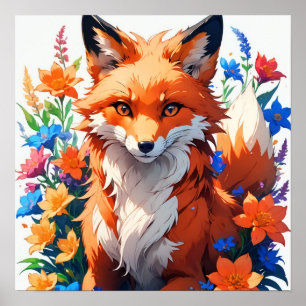 Flower Fox Poster