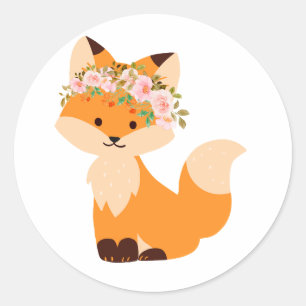 Flower Fox Sticker Runt Klistermärke