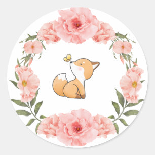 Flower Fox Sticker Runt Klistermärke