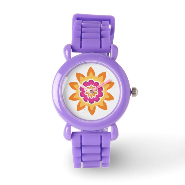 Flower Fusion_Geometric Sunburst_Poppy Fuchsia Sol Armbandsur (Framsida)