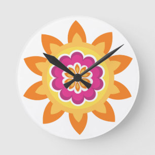 Flower Fusion_Geometric Sunburst_Poppy Fuchsia Sol Rund Klocka