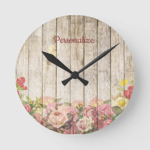 Flower Garden Outdoor Patio Wood Fence Personalize Rund Klocka