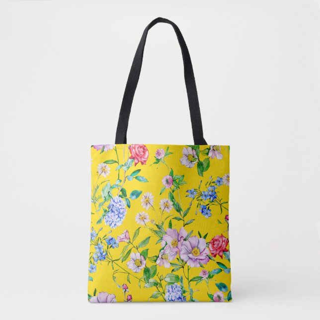 Flower garden watercolor illustration patternpatte tygkasse (Framsida)