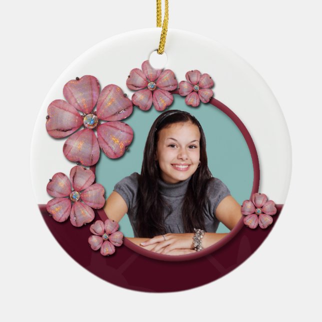 Flower Gem Bild Round Träd Ornament (Framsidan)