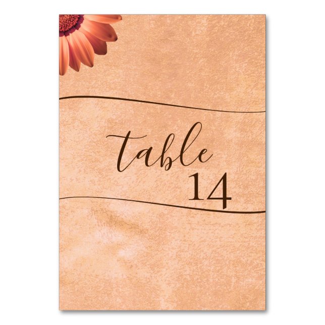 Flower Gerbera på Abstrakt peach Bröllop Bordsnummer (Framsidan)
