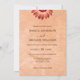 Flower Gerbera på Abstrakt peach Bröllop Inbjudningar