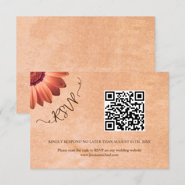 Flower Gerbera på Abstrakt peach Bröllop OSA Kort (Fram/baksida)