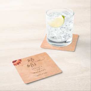 Flower Gerbera på Abstrakt peach Bröllop Underlägg Papper Kvadrat