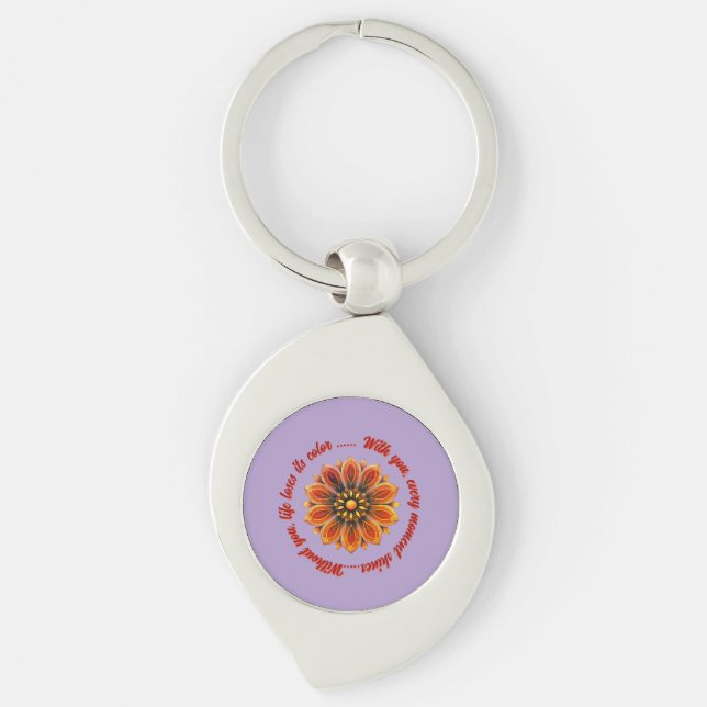 FLOWER GIFT MOM DAUGHTER SISTER TEACHER FRIEND SWIRL SILVERFÄRGAD NYCKELRING (Framsidan)