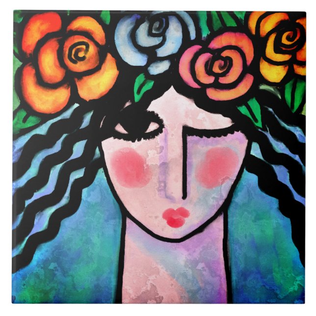 Flower Girl Abstrakt Digital Painting Ceramic Tile Kakelplatta (Framsidan)