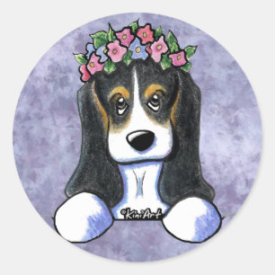 Flower Girl Basset Hound Round Stickers Runt Klistermärke