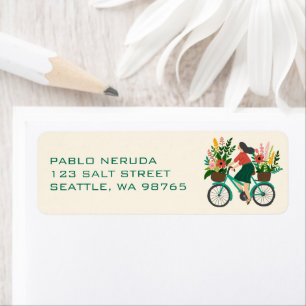 Flower Girl Bicycle Cute ANPASSNINGSBAR Mailing Ad Returadress Etikett