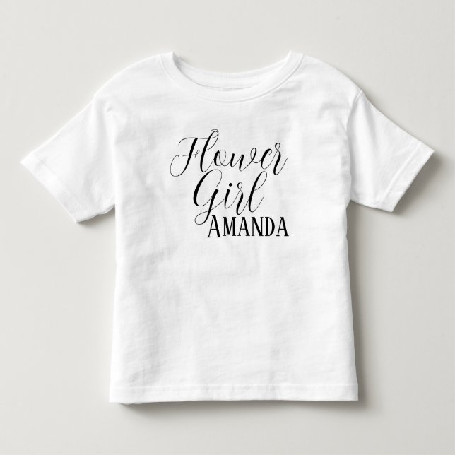 Flower Girl Black Modern Script Personligt bröllp- T Shirt (Framsida)