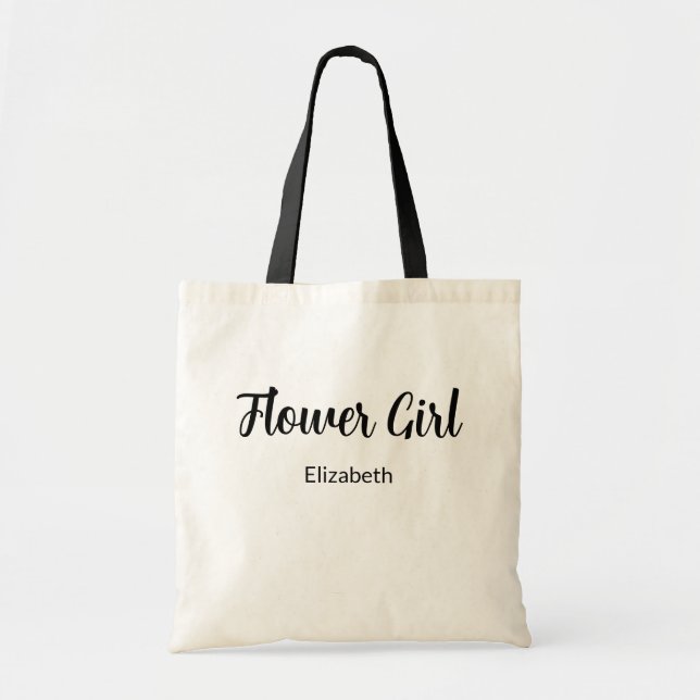 Flower Girl Black Script Girl's Na,e Tygkasse (Framsidan)