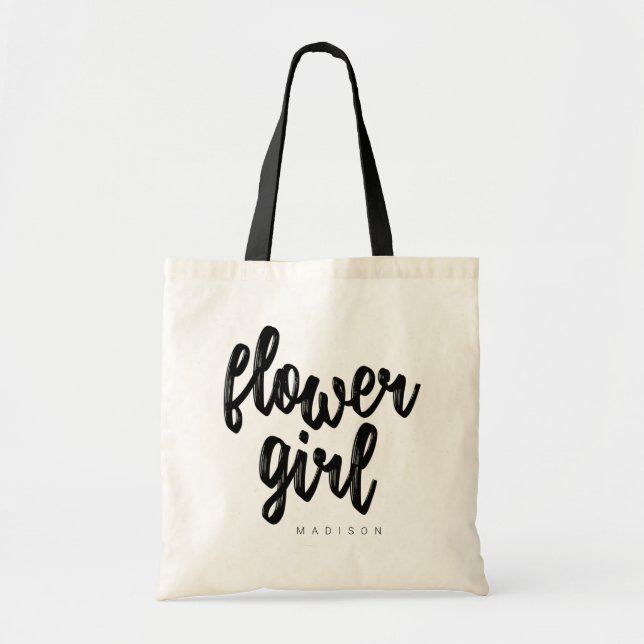 Flower Girl Black Script Tote Bag - Anpassade Tygkasse (Framsidan)