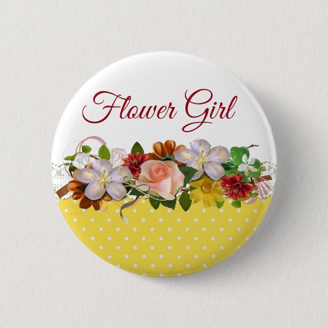 Flower Girl Blommigt Bouquet Bröllop Button Knapp (Framsida)