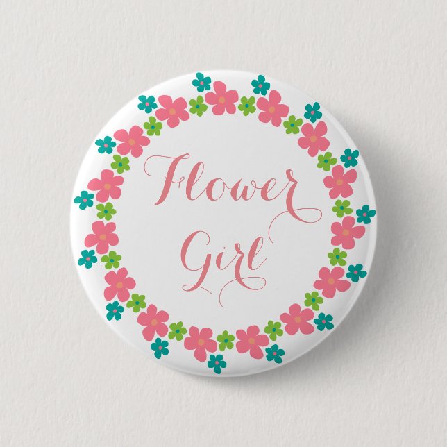 Flower Girl Blommigt Cute Calligraphy Bröllop Knapp (Framsida)