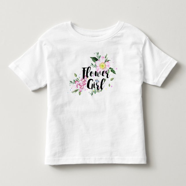 Flower Girl Blommigt Watercolor Bröllop Tee Shirt (Framsida)
