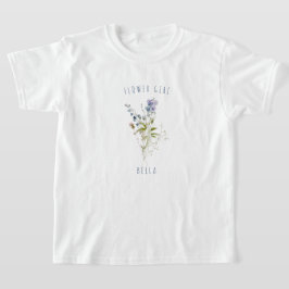 Flower Girl Blue Watercolor Wildblomma Bröllop T Shirt