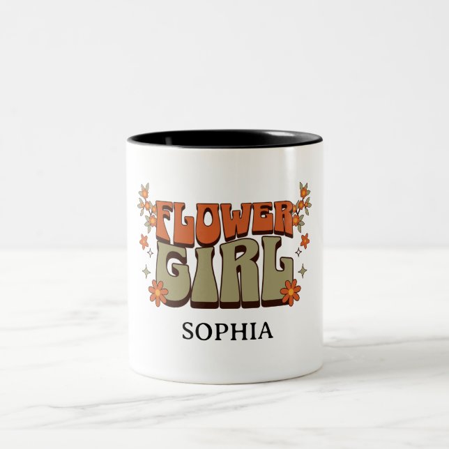 Flower Girl –Boho  Retro Floral  Två-Tonad Mugg (Center)