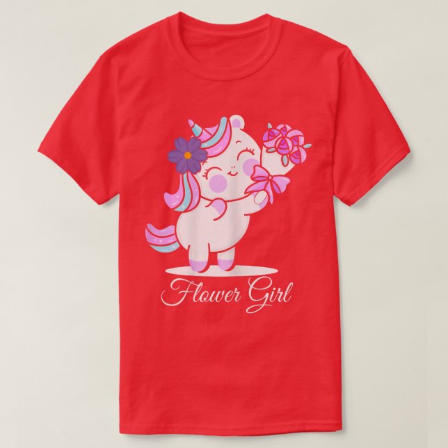 Flower Girl, Bride Unicorn Flowers Married Wedding T Shirt (Design framsida)