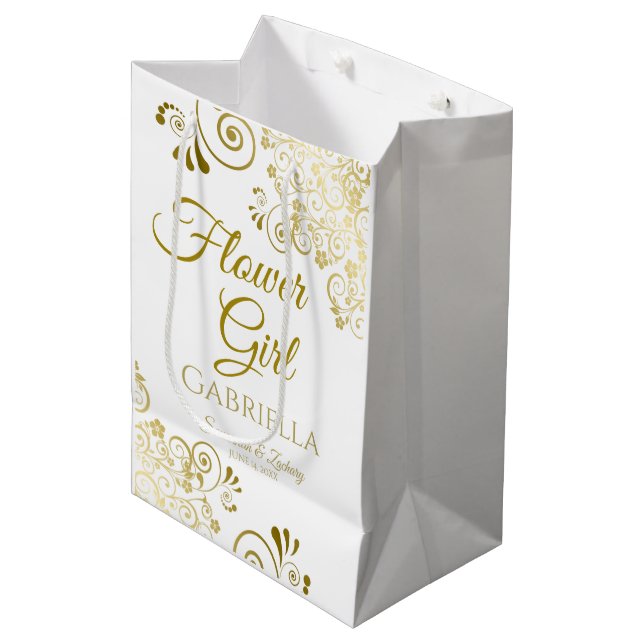 Flower Girl Bröllop Gift Bag - medel (Framsidan Vinklad)