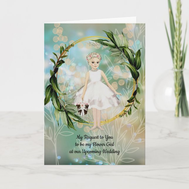 Flower Girl Bröllop Request Young Girl Illustrated Kort (Framsida)