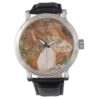 Flower Girl by Alphonse Mucha Armbandsur