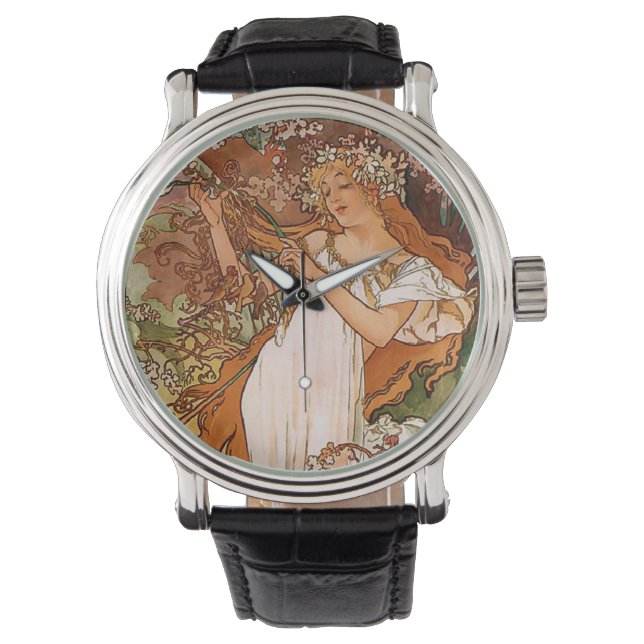Flower Girl by Alphonse Mucha Armbandsur (Framsida)