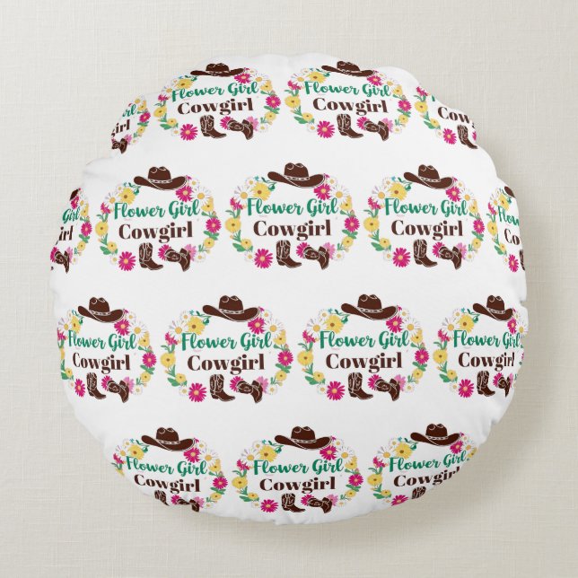 Flower Girl Cowgirl Keepsakes Rund Kudde (Framsidan)