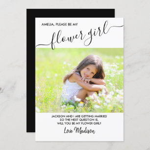 Flower Girl Elegant Script Photo Frieri Card Inbjudningar