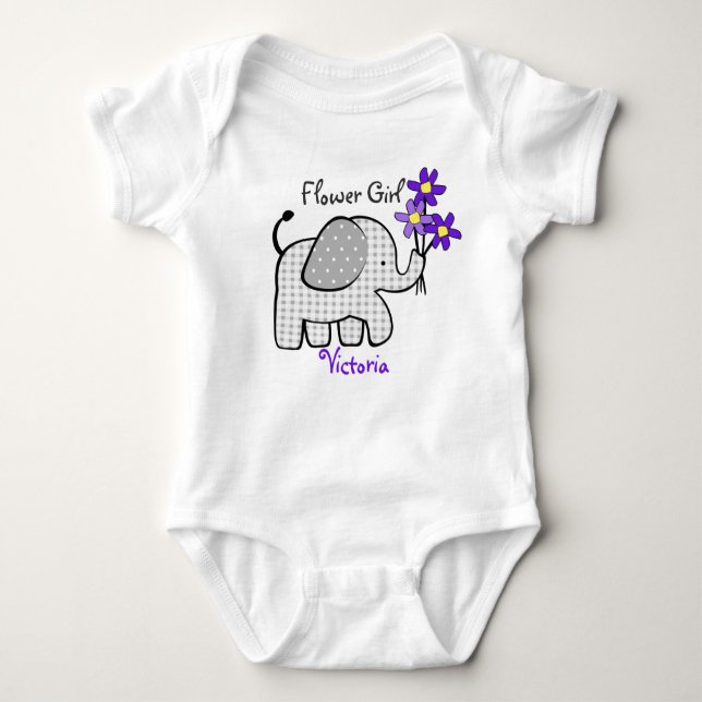 Flower Girl Elephant med Lila blommor T Shirt (Framsida)