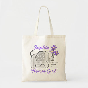 Flower Girl Gingham Elephant med Bouquet Lila Tygkasse