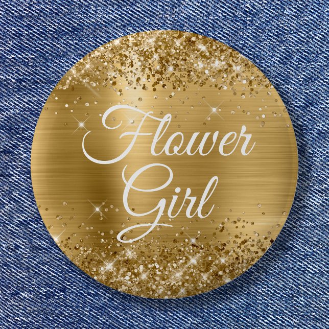 Flower Girl Glittery Gold Foil Knapp (Flower Girl Glittery Gold Foil Button)