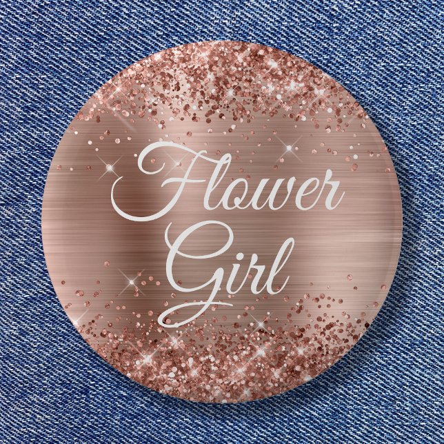 Flower Girl Glittery Ro Gold Foil Knapp (Flower Girl Glittery Rose Gold Foil Button)