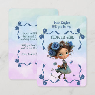 Flower Girl Invitation Floral Blue Watercolor Anteckningskort