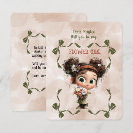 Flower Girl Invitation Floral Brown Watercolor Anteckningskort