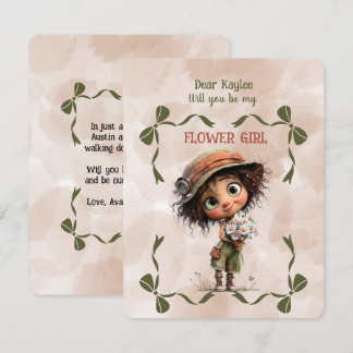 Flower Girl Invitation Floral Brown Watercolor Anteckningskort