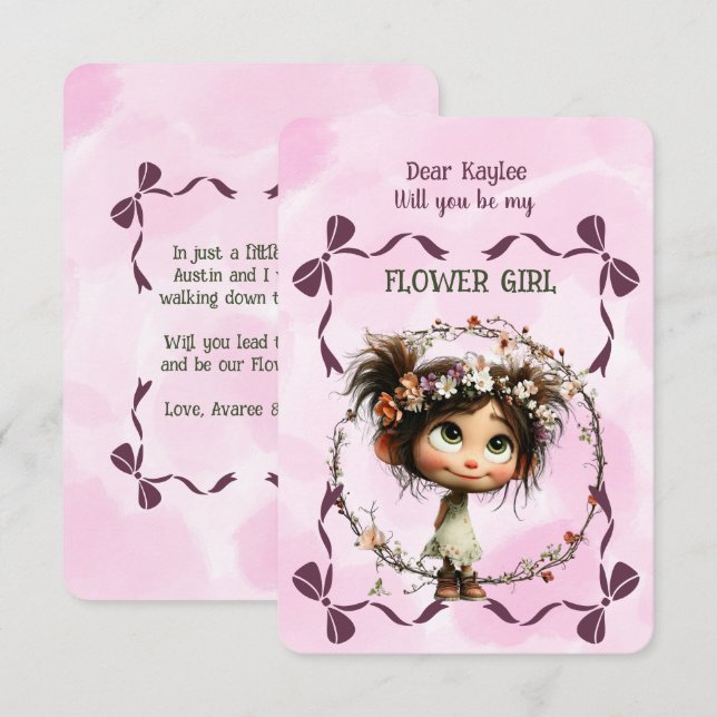 Flower Girl Invitation Floral Pink Watercolor Anteckningskort (Fram/baksida)
