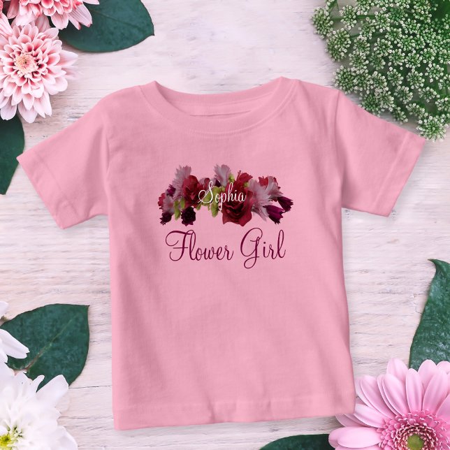 Flower Girl Junior Bridesmaid T-Shirt (A pretty pink baby t-shirt with space for your Flower Girl's name)