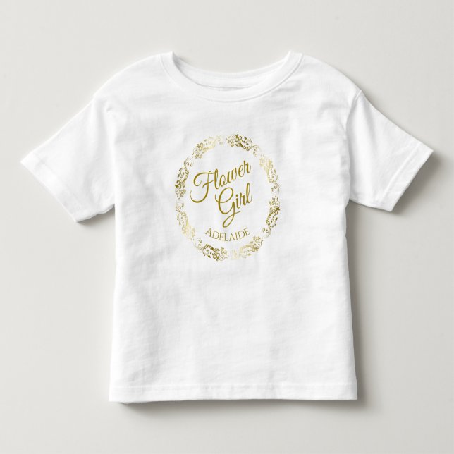 Flower Girl Lacy Guld Filigree Bröllop Young Child T Shirt (Framsida)