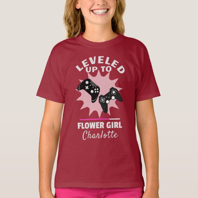 Flower Girl Level Up Gamer Funny T-Shirt (Framsida)