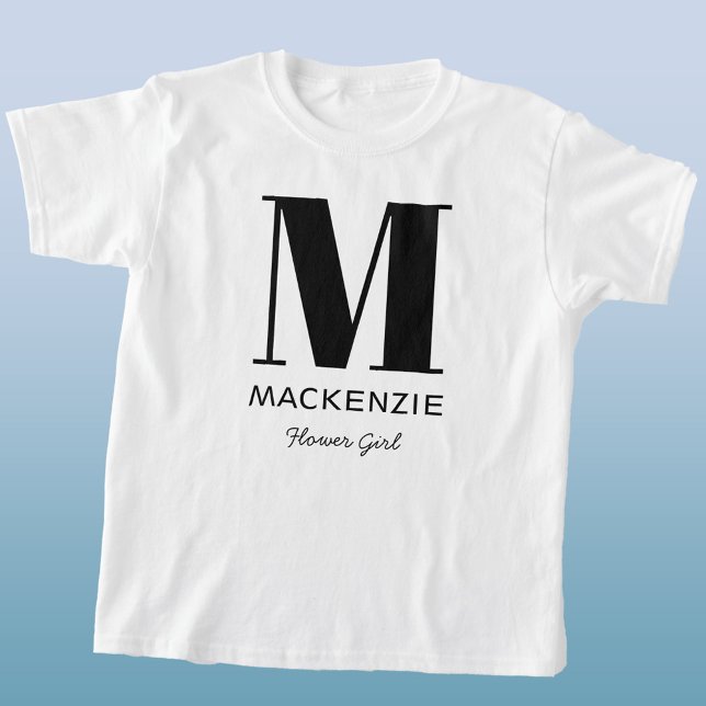 Flower Girl Monogram Namn T Shirt (Personalized monogram initial flower girl t-shirt for bridal shower and wedding parties)