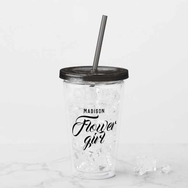 Flower Girl Namn Black Minimum Modern Bröllop Gift Take Away Mugg (Baksida Ice)