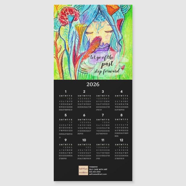 Flower Girl Oil Pastel Art Calendar Magnetic Card (Framsida)
