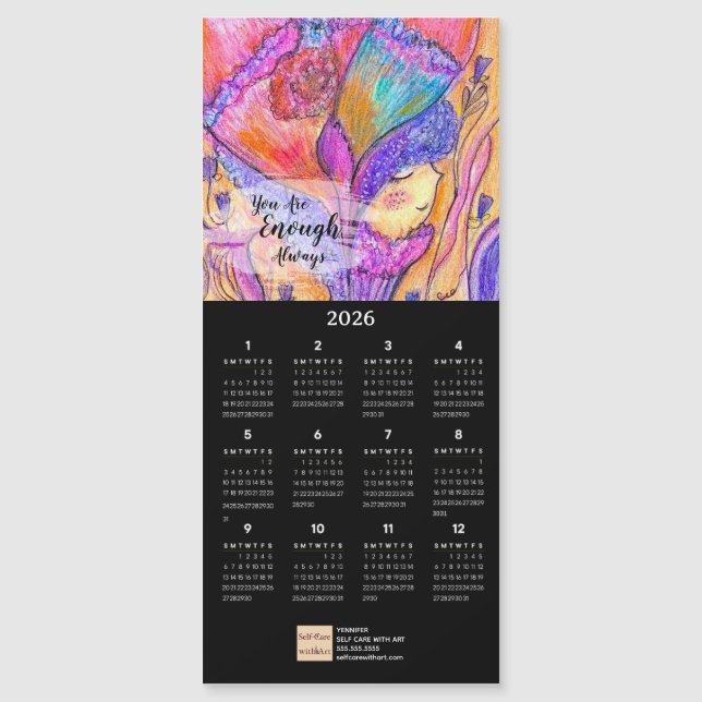 Flower Girl Oil Pastel Art Calendar Magnetic Card (Framsida)