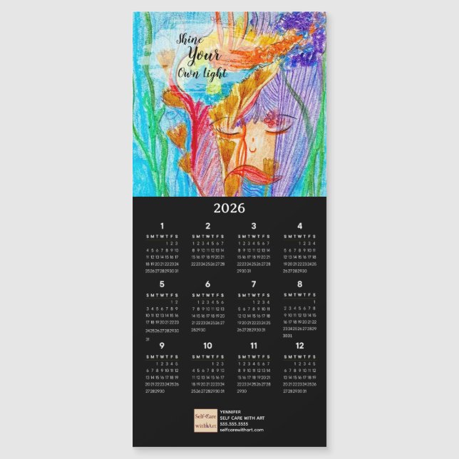 Flower Girl Oil Pastel Art Calendar Magnetic Card (Framsida)