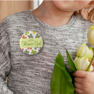FLOWER GIRL Pastel Daisys Pop Bröllop Namn bricka Knapp